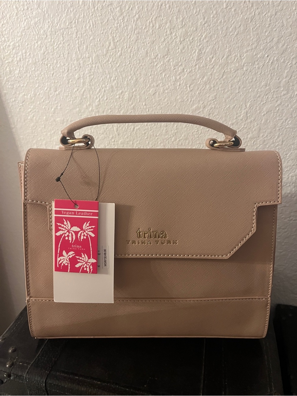Trina Turk Taupe Structured Top-Handle Crossbody Satchel